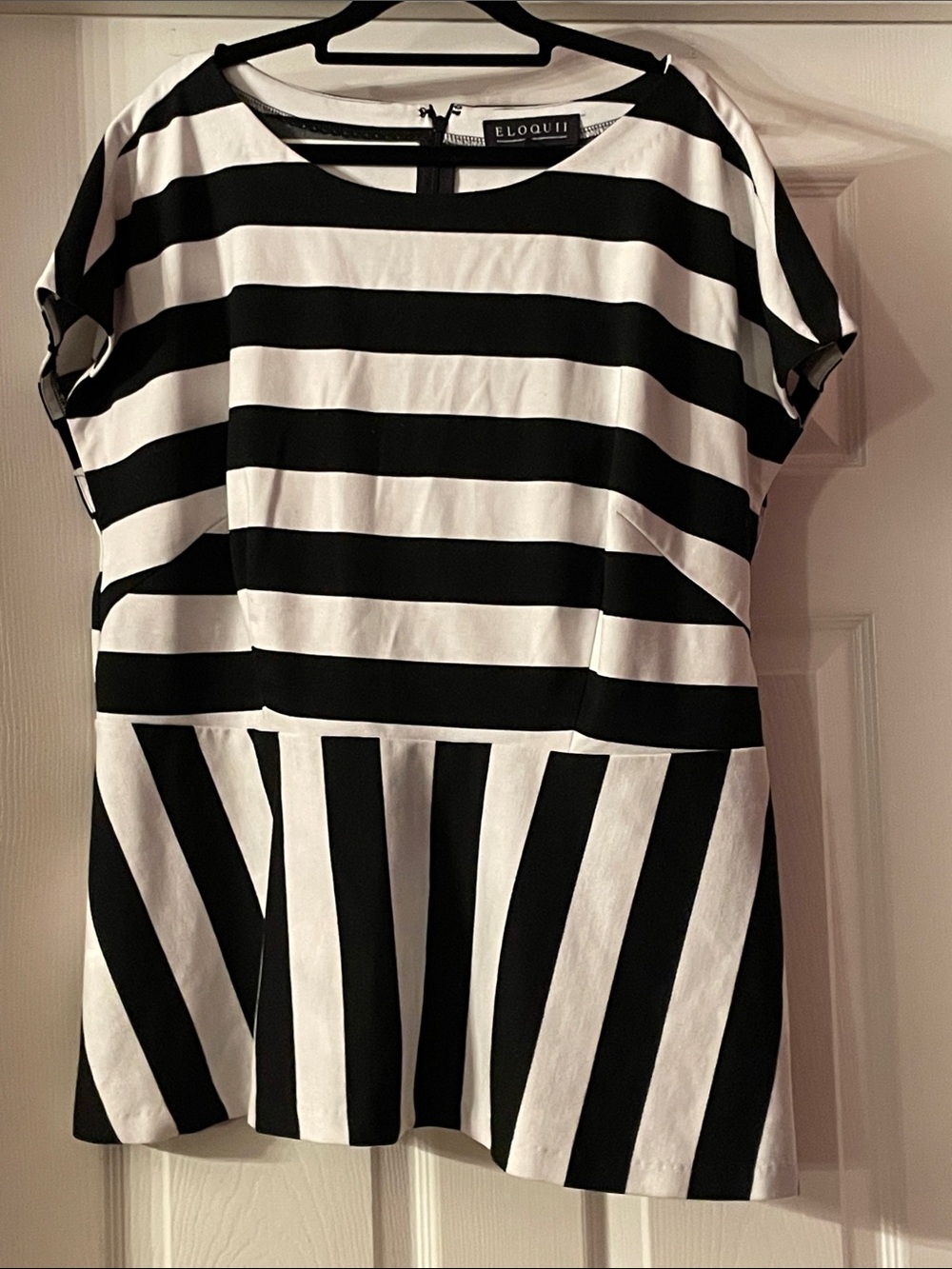 Eloquii Black & White Striped Peplum Top